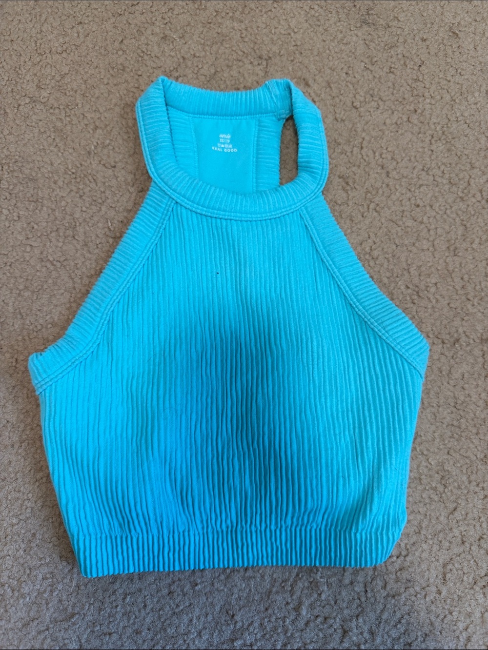 aerie Turquoise Ribbed Halter Crop Tank